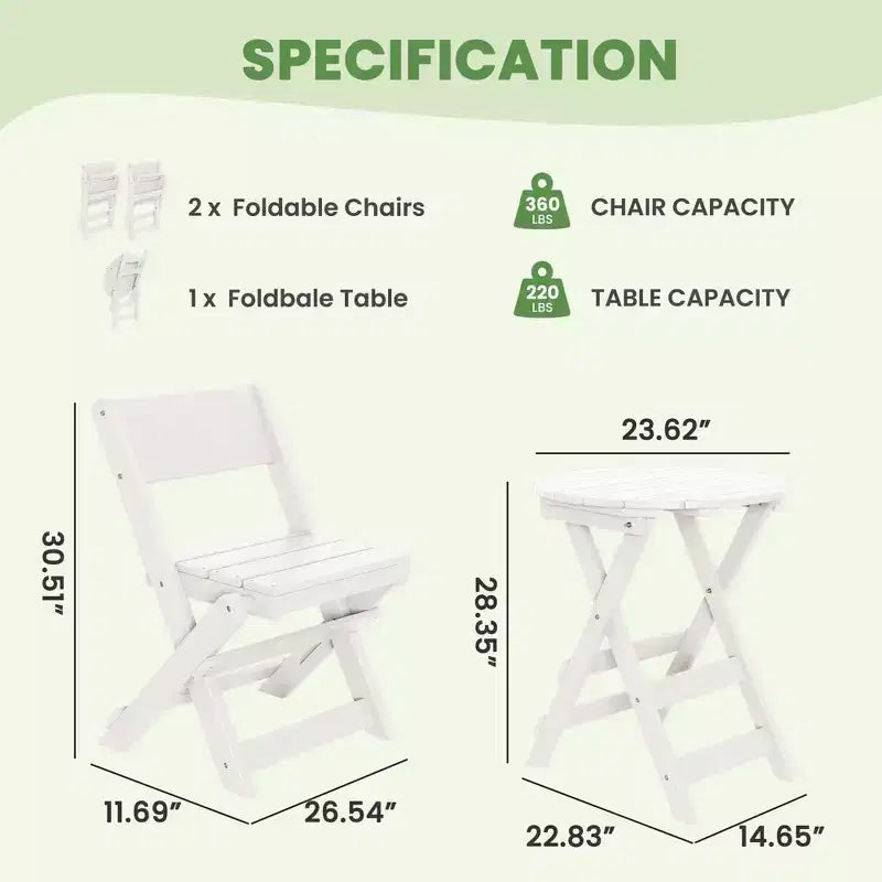 Hyleory Ensemble de Bistro de Patio 3 Pièces - Table et Chaises Pliantes avec Table Basse, Léger pour Balcon, Jardin, Appartement, Résistant aux Intempéries