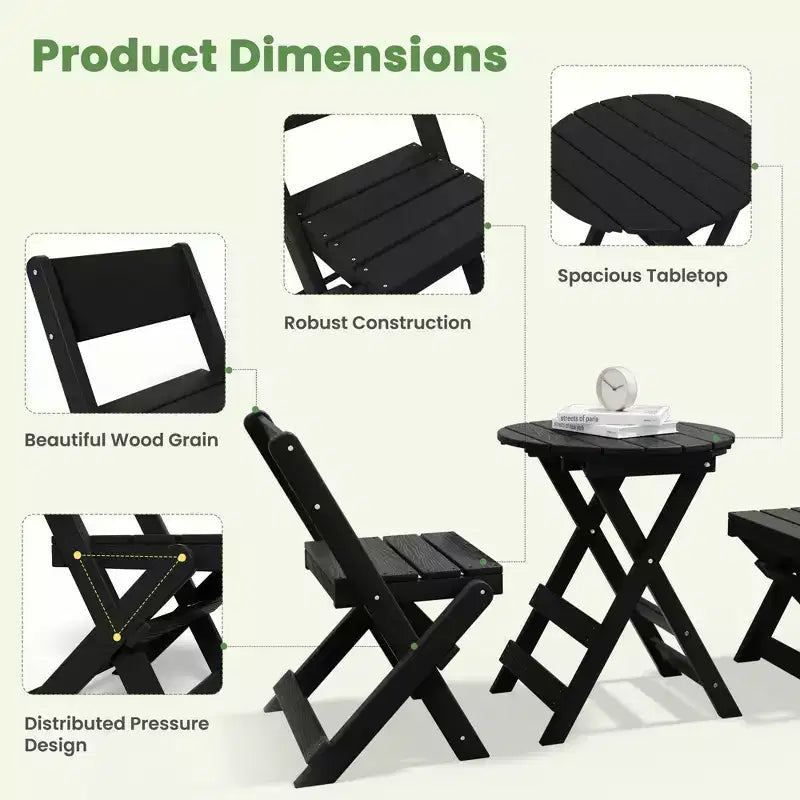 Hyleory Ensemble de Bistro de Patio 3 Pièces - Table et Chaises Pliantes avec Table Basse, Léger pour Balcon, Jardin, Appartement, Résistant aux Intempéries