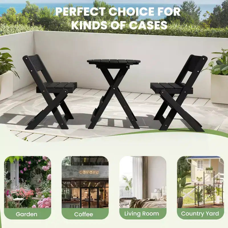 Hyleory Ensemble de Bistro de Patio 3 Pièces - Table et Chaises Pliantes avec Table Basse, Léger pour Balcon, Jardin, Appartement, Résistant aux Intempéries