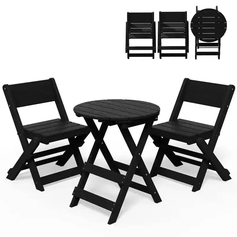Hyleory Ensemble de Bistro de Patio 3 Pièces - Table et Chaises Pliantes avec Table Basse, Léger pour Balcon, Jardin, Appartement, Résistant aux Intempéries