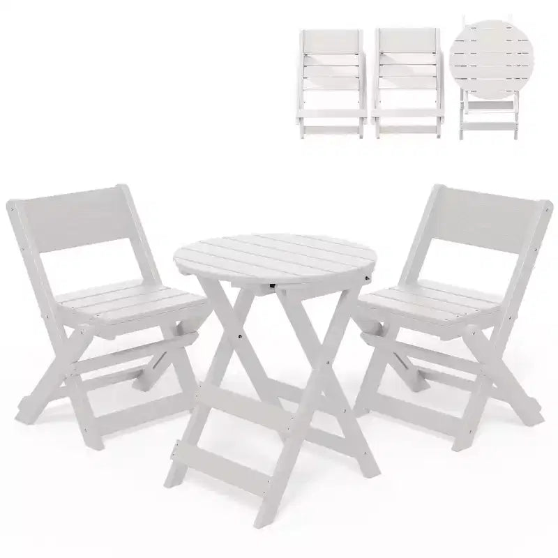 Hyleory Ensemble de Bistro de Patio 3 Pièces - Table et Chaises Pliantes avec Table Basse, Léger pour Balcon, Jardin, Appartement, Résistant aux Intempéries