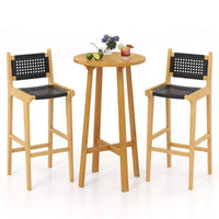 Ensemble de bar de terrasse Costway 3 pièces Table de cocktail ronde avec 2 tabourets de bar en rotin sans accoudoirs