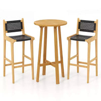 Ensemble de bar de terrasse Costway 3 pièces Table de cocktail ronde avec 2 tabourets de bar en rotin sans accoudoirs