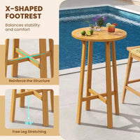 Ensemble de bar de terrasse Costway 3 pièces Table de cocktail ronde avec 2 tabourets de bar en rotin sans accoudoirs