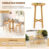 Ensemble de bar de terrasse Costway 3 pièces Table de cocktail ronde avec 2 tabourets de bar en rotin sans accoudoirs