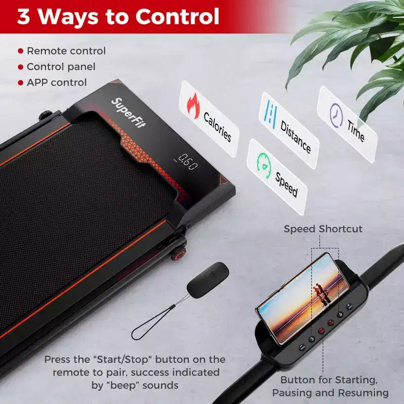 Tapis de Course Pliable 3 en 1 Costway avec Télécommande, Écran LED et Application pour Maison Rouge/Bleu