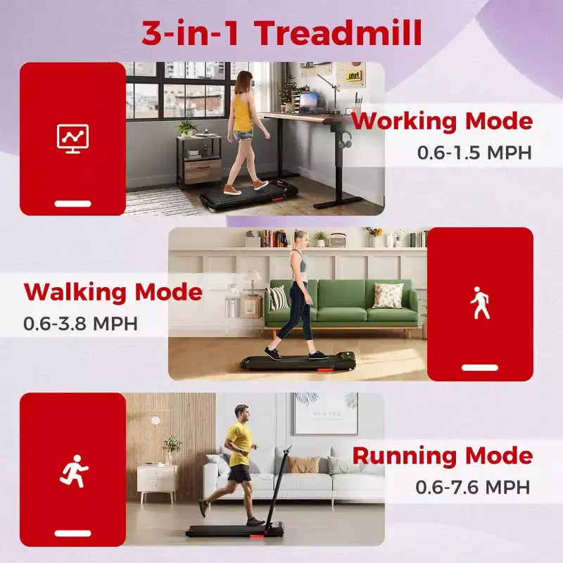 Tapis de Course Pliable 3 en 1 Costway avec Télécommande, Écran LED et Application pour Maison Rouge/Bleu