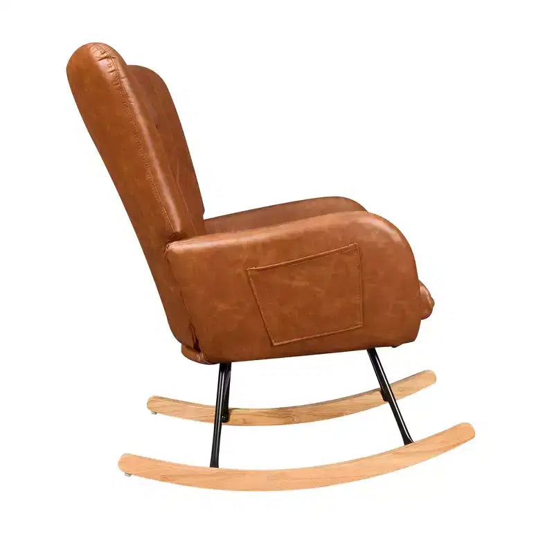 Fauteuil à bascule rembourré en similicuir/tissu peluche VECELO, fauteuil planeur moderne inclinable avec appuie-tête épais, assise rembourrée blanc/marron/rose