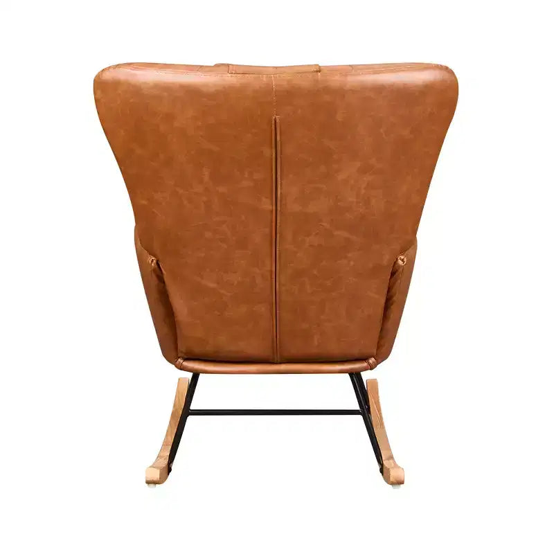 Fauteuil à bascule rembourré en similicuir/tissu peluche VECELO, fauteuil planeur moderne inclinable avec appuie-tête épais, assise rembourrée blanc/marron/rose