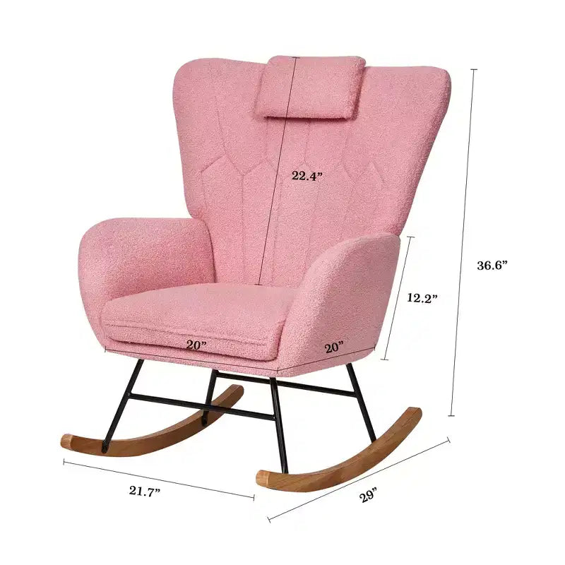 Fauteuil à bascule rembourré en similicuir/tissu peluche VECELO, fauteuil planeur moderne inclinable avec appuie-tête épais, assise rembourrée blanc/marron/rose