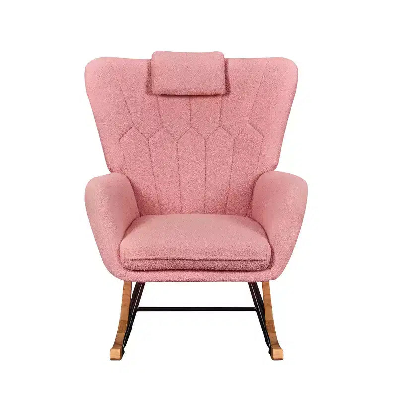 Fauteuil à bascule rembourré en similicuir/tissu peluche VECELO, fauteuil planeur moderne inclinable avec appuie-tête épais, assise rembourrée blanc/marron/rose