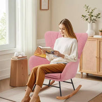 Fauteuil à bascule rembourré en similicuir/tissu peluche VECELO, fauteuil planeur moderne inclinable avec appuie-tête épais, assise rembourrée blanc/marron/rose