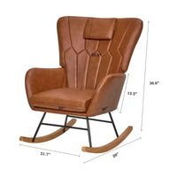 Fauteuil à bascule rembourré en similicuir/tissu peluche VECELO, fauteuil planeur moderne inclinable avec appuie-tête épais, assise rembourrée blanc/marron/rose
