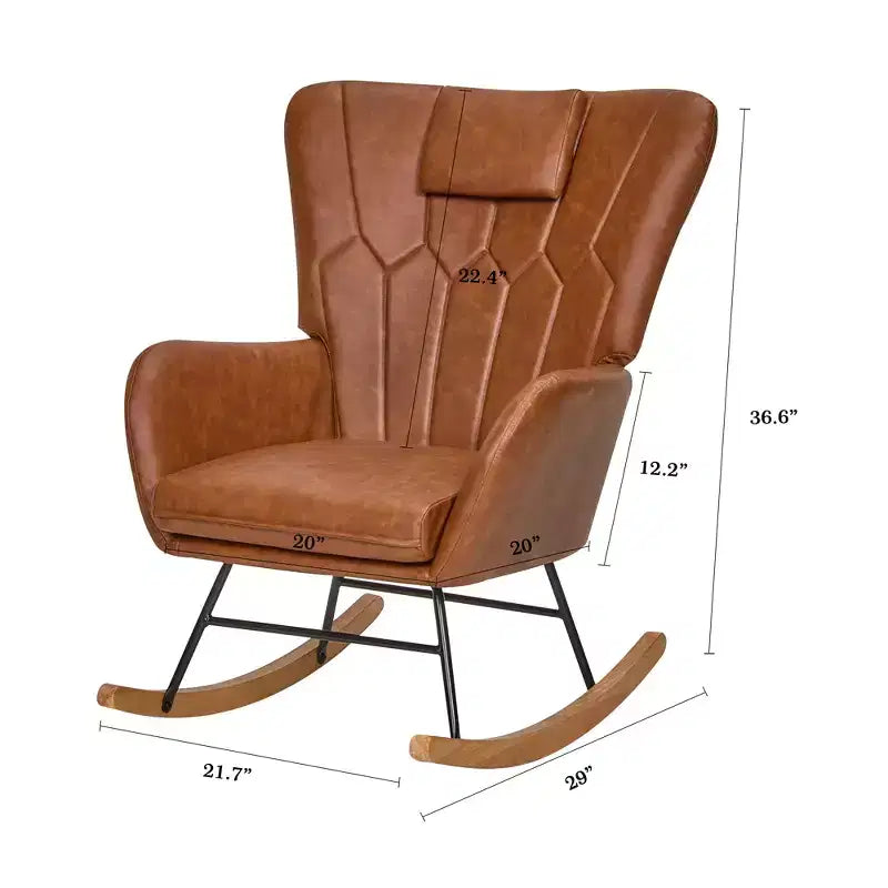 Fauteuil à bascule rembourré en similicuir/tissu peluche VECELO, fauteuil planeur moderne inclinable avec appuie-tête épais, assise rembourrée blanc/marron/rose