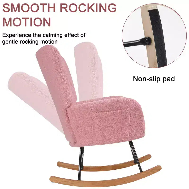 Fauteuil à bascule rembourré en similicuir/tissu peluche VECELO, fauteuil planeur moderne inclinable avec appuie-tête épais, assise rembourrée blanc/marron/rose