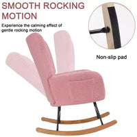 Fauteuil à bascule rembourré en similicuir/tissu peluche VECELO, fauteuil planeur moderne inclinable avec appuie-tête épais, assise rembourrée blanc/marron/rose