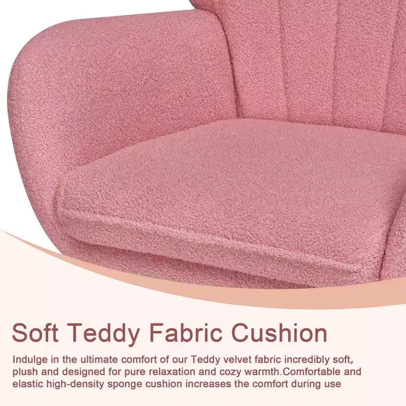 Fauteuil à bascule rembourré en similicuir/tissu peluche VECELO, fauteuil planeur moderne inclinable avec appuie-tête épais, assise rembourrée blanc/marron/rose