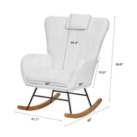 Fauteuil à bascule rembourré en similicuir/tissu peluche VECELO, fauteuil planeur moderne inclinable avec appuie-tête épais, assise rembourrée blanc/marron/rose