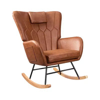 Fauteuil à bascule rembourré en similicuir/tissu peluche VECELO, fauteuil planeur moderne inclinable avec appuie-tête épais, assise rembourrée blanc/marron/rose