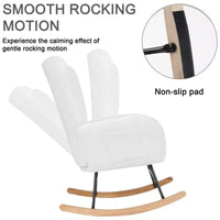 Fauteuil à bascule rembourré en similicuir/tissu peluche VECELO, fauteuil planeur moderne inclinable avec appuie-tête épais, assise rembourrée blanc/marron/rose