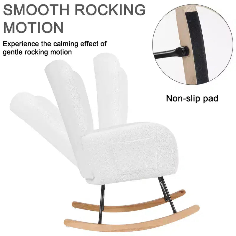 Fauteuil à bascule rembourré en similicuir/tissu peluche VECELO, fauteuil planeur moderne inclinable avec appuie-tête épais, assise rembourrée blanc/marron/rose