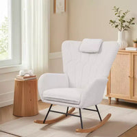 Fauteuil à bascule rembourré en similicuir/tissu peluche VECELO, fauteuil planeur moderne inclinable avec appuie-tête épais, assise rembourrée blanc/marron/rose