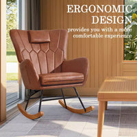 Fauteuil à bascule rembourré en similicuir/tissu peluche VECELO, fauteuil planeur moderne inclinable avec appuie-tête épais, assise rembourrée blanc/marron/rose