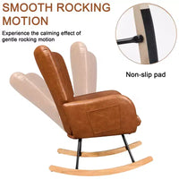 Fauteuil à bascule rembourré en similicuir/tissu peluche VECELO, fauteuil planeur moderne inclinable avec appuie-tête épais, assise rembourrée blanc/marron/rose