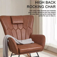 Fauteuil à bascule rembourré en similicuir/tissu peluche VECELO, fauteuil planeur moderne inclinable avec appuie-tête épais, assise rembourrée blanc/marron/rose