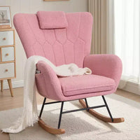 Fauteuil à bascule rembourré en similicuir/tissu peluche VECELO, fauteuil planeur moderne inclinable avec appuie-tête épais, assise rembourrée blanc/marron/rose
