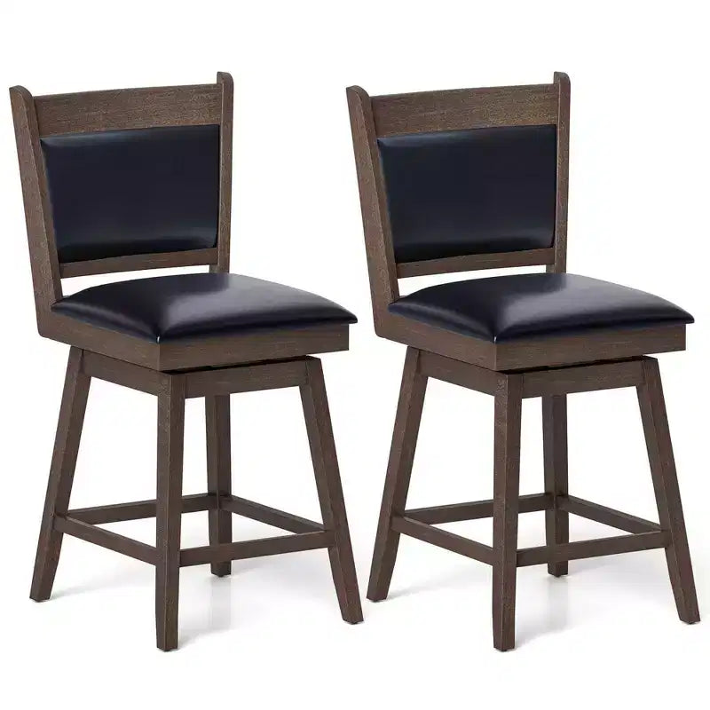 Lot de 2 tabourets de bar pivotants Costway 25" avec dossier, pieds en bois de caoutchouc, repose-pieds robuste