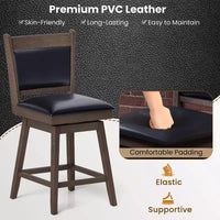 Lot de 2 tabourets de bar pivotants Costway 25" avec dossier, pieds en bois de caoutchouc, repose-pieds robuste