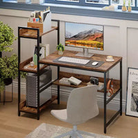Bureau d'ordinateur réversible Bestier 47 pouces avec étagères de rangement pour bureau à domicile, Marron rustique