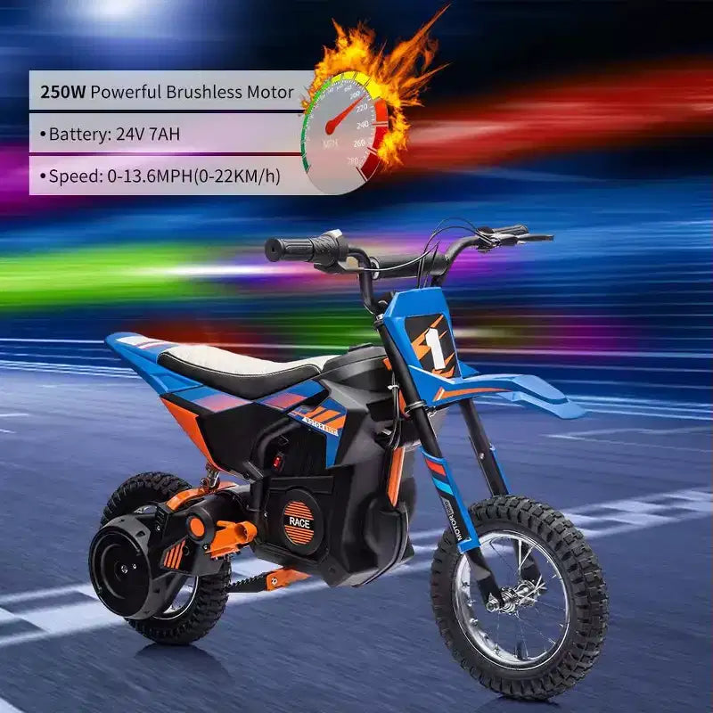 Moto électrique tout-terrain 24 V, moteur 250 W, motocross rapide 22 km/h, moto tout-terrain avec selle en cuir