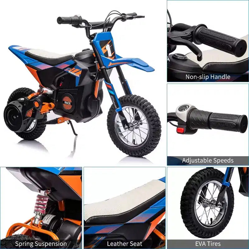 Moto électrique tout-terrain 24 V, moteur 250 W, motocross rapide 22 km/h, moto tout-terrain avec selle en cuir