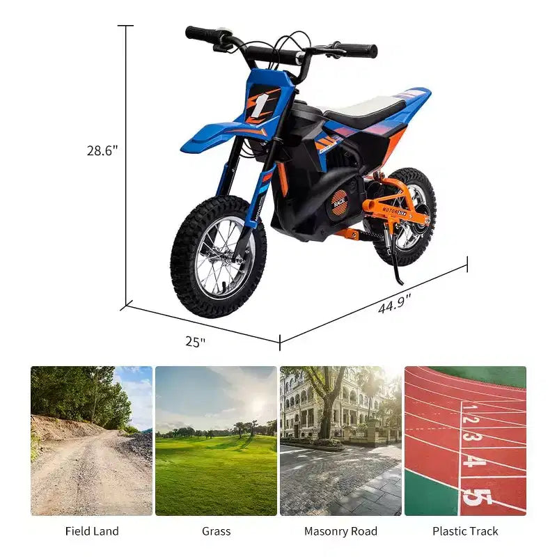 Moto électrique tout-terrain 24 V, moteur 250 W, motocross rapide 22 km/h, moto tout-terrain avec selle en cuir