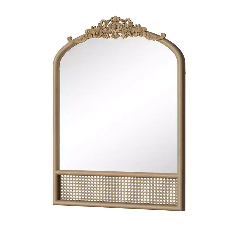 PexFix miroir mural classique à cadre en bois sculpté en arc avec fond en rotin