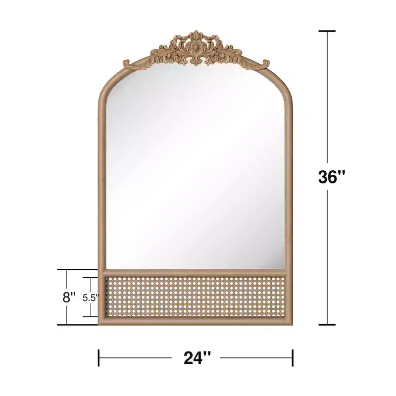 PexFix miroir mural classique à cadre en bois sculpté en arc avec fond en rotin