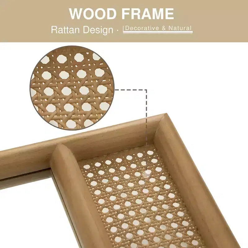 PexFix miroir mural classique à cadre en bois sculpté en arc avec fond en rotin