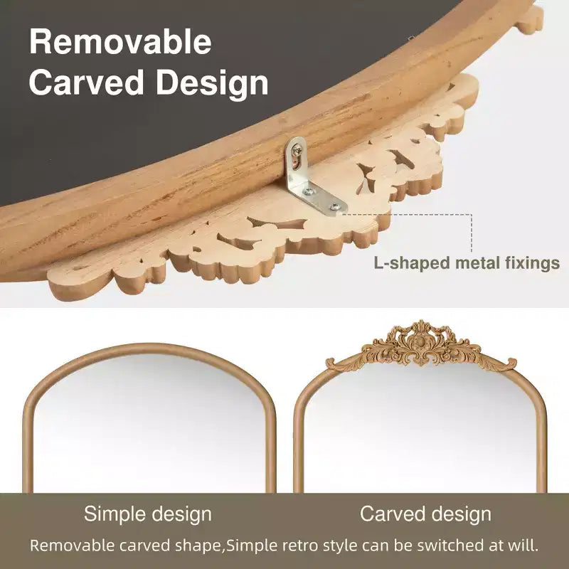 PexFix miroir mural classique à cadre en bois sculpté en arc avec fond en rotin
