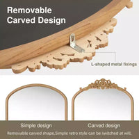 PexFix miroir mural classique à cadre en bois sculpté en arc avec fond en rotin