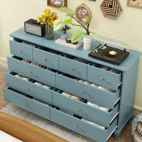 Commode horizontale Hitow à 10 tiroirs avec poignées rondes en métal, commode moderne