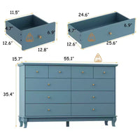 Commode horizontale Hitow à 10 tiroirs avec poignées rondes en métal, commode moderne