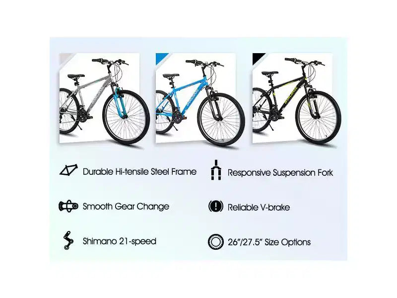 Vélo tout terrain BAMCBASE Agave, VTT homme femme 21 vitesses, cadre en acier à haute résistance, frein V, vélo semi-rigide pour adultes