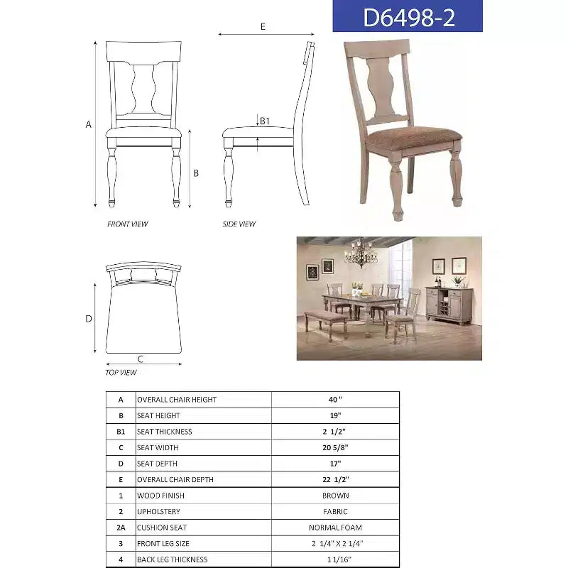 Kings Brand Almon chaises de salle à manger dînette rembourrées en bois bicolore brun, lot de 2