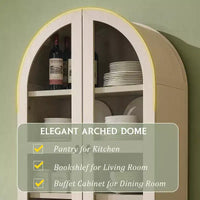 Garde-manger arqué haut 71 avec 2 tiroirs et étagères réglables et portes vitrées, armoire de rangement de cuisine Modern Farmhouse