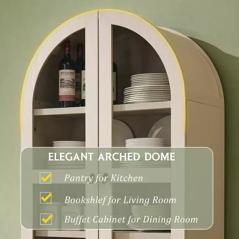 Garde-manger arqué haut 71 avec 2 tiroirs et étagères réglables et portes vitrées, armoire de rangement de cuisine Modern Farmhouse