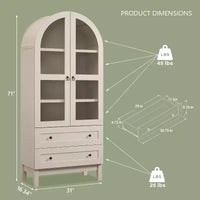 Garde-manger arqué haut 71 avec 2 tiroirs et étagères réglables et portes vitrées, armoire de rangement de cuisine Modern Farmhouse