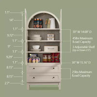Garde-manger arqué haut 71 avec 2 tiroirs et étagères réglables et portes vitrées, armoire de rangement de cuisine Modern Farmhouse