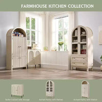 Garde-manger arqué haut 71 avec 2 tiroirs et étagères réglables et portes vitrées, armoire de rangement de cuisine Modern Farmhouse